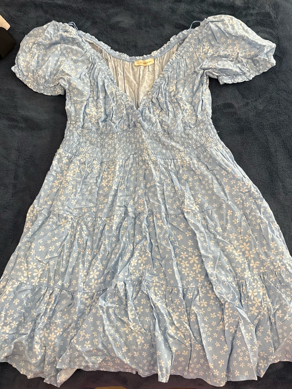 Light Blue Floral Puff-Sleeve Sundress